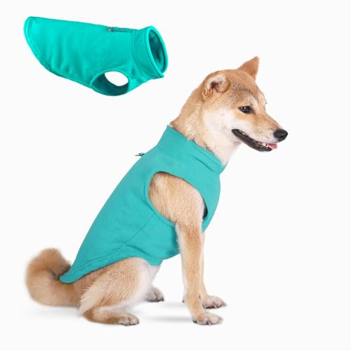 TOPSOSO Hundejacke Warme Revers Elastisch Leichte Hunde Fleece Weste Weich und Bequem Winter Hundemantel Mode Einfarbig Hundewestenjacke mit D-Ring Geeignet für Kleine Katzen und Hunde(Grün XL)