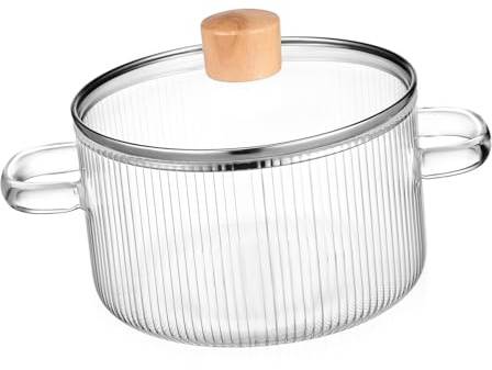 Milisten Glass Simmer Pot 1.6l with Lid Double-Handle Design Borosilicate Cookware for Soup and Milk Cooking Safe to Use with Wooden Handle