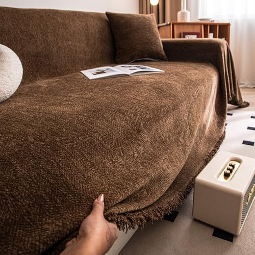 SECXEO Grand Plaid pour Canape, Marron Chocolat Jeté de Canapé Grande Taille Universelle 1 2 3 4 Places Angle, Imperméable Chat Anti Griffe Couverture Décorative Protege, Couvre-lit - 180x230cm
