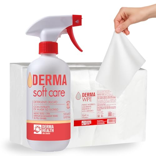 Derma Health - Kit Completo Detergente per il corpo con salviette monouso morbide e assorbenti. Senza Risciacquo Ideale Anche Per Pelle Sensibile E Pulizia Dell’Intero Corpo