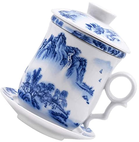 PAMINGONO 1set Tazza Da Tè Ceramica Con Coperchio e Piattino Da Stile Cinese Per Tè e Bevande Calde Resistente e Durevole