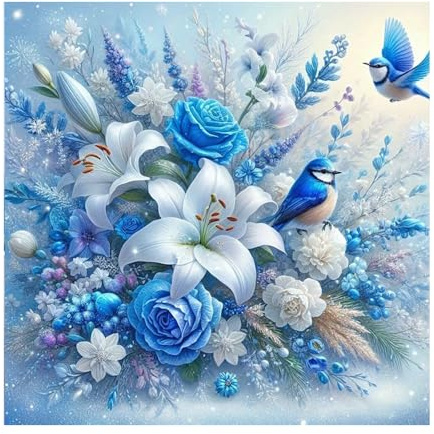 DCIDBEI Grande Diamond Painting Fiori Blu Giglio 40 x 40 cm Dipingere con i numeri, fiori giglio, ricamo per adulti, puro, elegante lealtà, santa felicità, bouquet di fiori