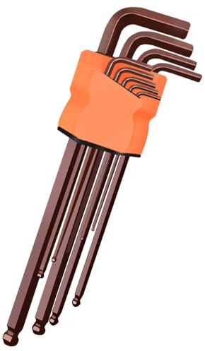 Juego de 9 llaves Allen, juego de llaves Allen largas con extremo de bola, llaves hexagonales métricas, 1,5-10 mm, aleación de acero S2, llave Allen para el hogar, desmontaje y mantenimiento de