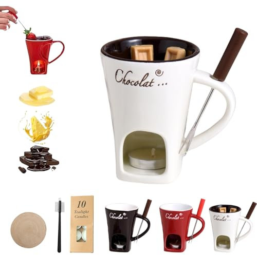 Yagerod Fondue Cups Tealight, Chocolate Fondue Mug, Fondue Mugs, Fondue Cups, Chocolate Fondue Mugs Set With Forks & 10 Candles, Candy Mini Ceramic Fondue Mugs Gift Set With Forks(WHITE)