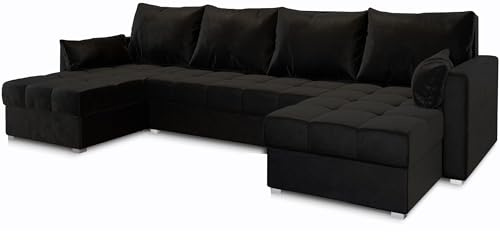 Masseno Ecksofa NAKO mit Schlaffunktion U-Form, Sofa mit Bettkasten, Wohnzimmersofa, Couch, Soffa, Bettsofa, Couchgarnitur- Schwarz, Kronos 07