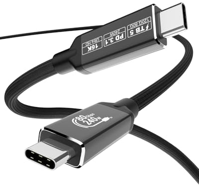 Thunderbolt-5-kablar, USB 80G, 240 W, med bandbreddsökning upp till 120 g, HD 8K/16K skärm, 240 W snabbladdning, kompatibel med Thunderbolt 4, Thunderbolt 3 och USB-C (2m)