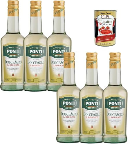 Ponti DolceAgro Il Delicato milder Würz-Essig aus Wein & Traubenmost 6 x 500 ml italienischer Condimento für Salate & Gemüse + Italian Gourmet polpa