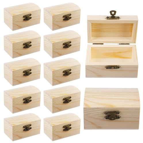 Set Mit 12 Mini-Schatztruhen aus Holz, Vintage-Stil, Kleine Aufbewahrungsbox zur Aufbewahrung von Halsketten, 9 x 5,5 x 5 cm