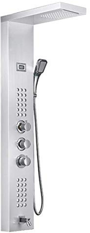 WACEH Shower Moderne Badezimmer-Duschstange aus Edelstahl an der Wand mit Griff + Handbrause + Wanneneinlauf + Massagesystem, Duschpaneel, verchromtes Badezimmer Shower Head