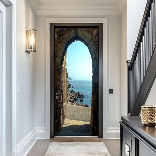 Türbekleben Blick Auf Den Strand Und Das Meer Türtapete, Selbstklebend TürPoster Blick Auf Den Strand Türbilder, 3D Fototapete Türfolie Poster Tapete Türaufkleber Tür Tapeten 90 x 210 cm q.3751