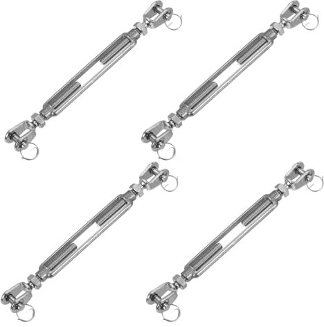 sourcing map 4Pcs M10(3/8) Jaw and Jaw Turnbuckles Wire Rope Tension, 304 Stainless Steel Turnbuckle Adjustable Cable Tensioner for Shade Sail, Clothesline, 3200 lbs Working Load Limit