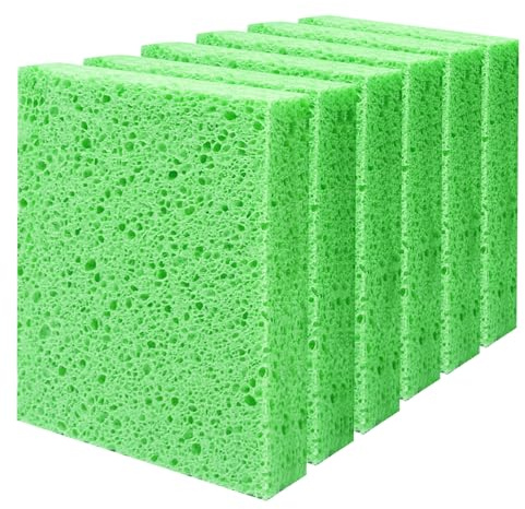 Cellulose Sponges, Large Size 4 x 6 x 1 - Heavy Duty Scrub Kitchen Sponge, Clean Tough Messes Without Scratching Kitchen Cleaning Pads, Pop Up Eco DIY (6 Pack), Green