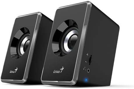 Genius SP-U125 - Altavoces estéreo alimentados por USB con conector de audio de 3,5 mm, color gris