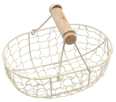 Metal Wire Egg Basket, Vintage Style Storage Baskets With Wooden Handles, Rust Gathering Baskets Kitchen Storage Metal Wire Egg Basket, For Carrying And Collecting Vegetable And Fruit