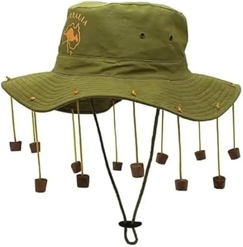 ANZEE Unisex Australian Cork Hat with Dangling Corks - Outback Style with Kangaroo Print - Fancy Dress Headwear for Australia Day, Outdoor Events & Costumes - Pack of 1/2/4