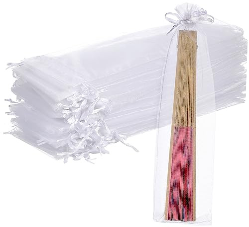 POPETPOP 50 Weiße Organzasäckchen mit Kordelzug Leicht und Organza als Geschenkbeutel für Schmuck und Kosmetik bei Partys oder Schubladen