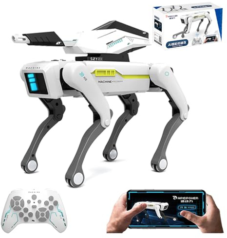 X-Verse RC Robot cane per bambini giocattolo telecomandato, tiro bombe d'acqua voce e interagire, danza programmabile musica cane robotico, regali per ragazzi ragazze 3-12 anni