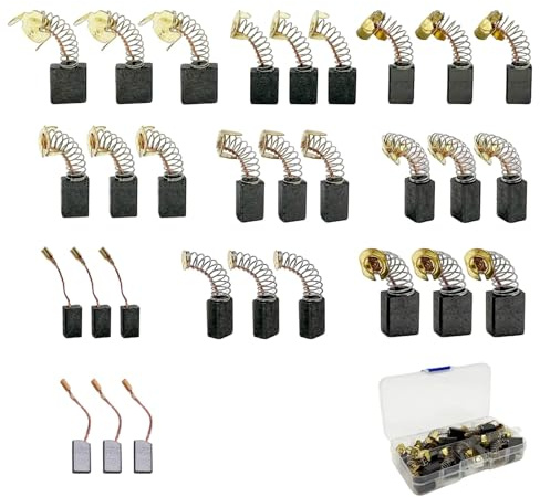 Set de 30 Piezas de Cepillos de Carbono para Motores Eléctricos, Compatible con Herramientas Eléctricas como Taladros, Sierras y Amoladoras, en 10 Tamaños Diferentes