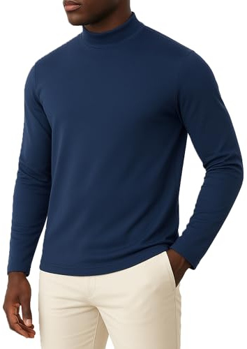 MLANM Mens Turtleneck Jumper Long Sleeve Shirt Winter Sweater Solid Color Tops Mens Thermal Baselayer Top - Combed Cotton Sweater, Breathable, Quick Drying & Fitted Sleeves, Navy Blue L