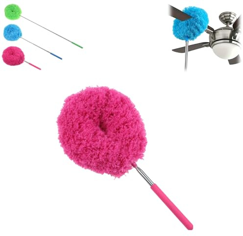 Plumeau Telescopique, 2025 Nouveau Microfibre Plumeau Poussière Lavable Balai Toile d'Araignée pour Ventilateur, Plafonds, Meubles, Stores, Voitures, Nettoyage Ménagerager (Rose)