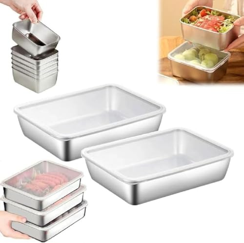 Contenedor de almacenamiento de alimentos de acero inoxidable, Cajas de conservación con tapa, Cajas de almacenamiento de alimentos de caja de alimentos, Reutilizables caja de bento de acero