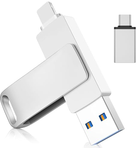Memoria USB 3 en 1 de 256 GB MFi certificada Light-ning USB C Micro USB y USB 3.0 | Memoria externa para iPhone, Android y PC | Disco duro externo compatible con dispositivos iOS