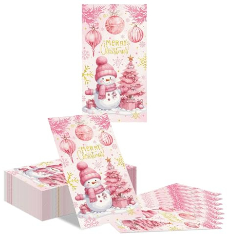 Kotkiddy 40 Weihnachtsgast Servietten Rosa Gold Schneeflocke Schneemann Weihnachtsbaum Einweg Papierservietten Tischdeko Winterfest