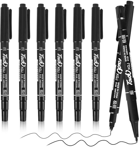 JYSNOW 6 Pièces Marqueur Permanent Pointe Fine, 1 mm/0.5mm | Noir