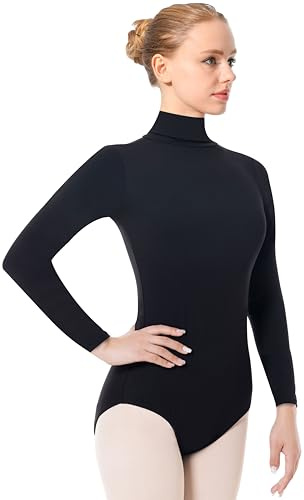Mulnall Women Basic Turtleneck Long Sleeve Dance Leotard,Bodysuit Front Lining,Back Zipper(23835-06-XL)