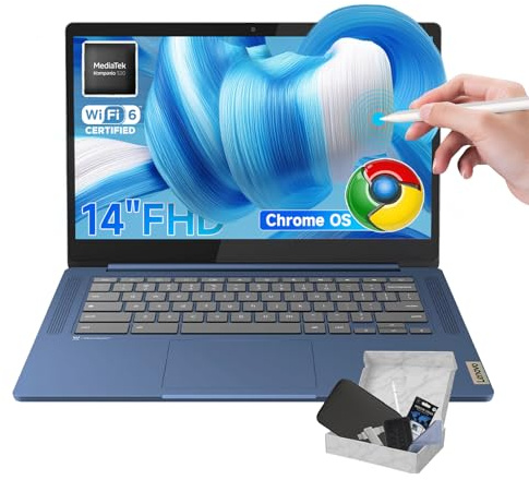 Lenovo Ordenador portátil Chromebook IdeaPad Slim 3, Pantalla táctil FHD 14, 4GB de RAM, 64GB eMMC + Micro SD 256GB, MediaTek Kompanio 520, Chromebook Ligero para Empresas y Estudiantes