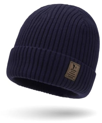 SEFIRST Beanie Hats for Men, Thermal Winter Hats, Stretchy Soft Cuffed Wooly Winter Hat with Thick Warm Fleece Lining, Fisherman Beanie, Thermal Knit Beanie Hat for Men & Women, Unisex (Blue)