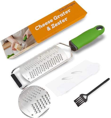 UdealTopia 12.2 Cheese Grater, Heavy Duty 304 Stainless Steel Paddle Grater for Kitchen, Handheld Dual-Sided Coarse & Fine Shredder for Block Cheese, Nutmeg, Lemon, Ginger, Chocolate, Dishwasher Safe