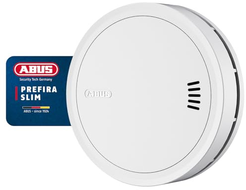 ABUS Prefira Slim Rökdetektorer – Q-etikettcertifierad, extra platt detektor med 10 års batteri, fellarmreducering, 2 LED-rökning – självhäftande montering och magnetisk hållare