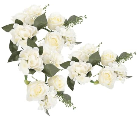 TOKIDNY 3 Guirnaldas de Flores Artificiales para Candelabros Guirnalda de Rosas Blancas sin Llama Decorativa para Centro de Mesa de Boda y Decoración del Hogar