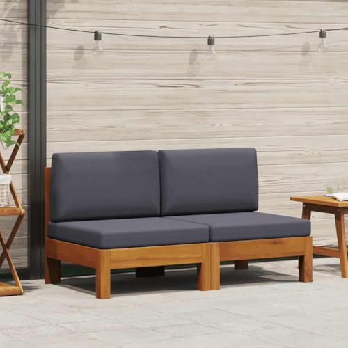 Teenpull Uppsättning av 2 mellansoffor, massivt trä akacia, mörkgrå kudde, 61 x 63 x 60 cm, utomhus trädgårdsmöbler, modulär loungesoffa