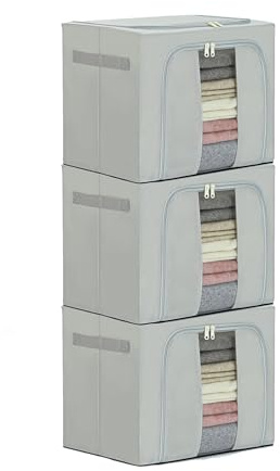 Aufbewahrungsbox mit Deckel, 3(24L) Stück Kleideraufbewahrung & Organisation, Aufbewahrungstasche Schrank Organizer, Faltbar Umzugskartons Kleiderschrank mit Griff Boxen Aufbewahrung, 40*30*20cm