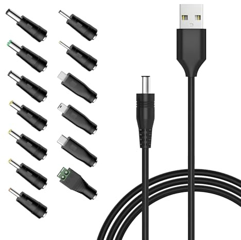 Ruvan USB Auf DC Stecker Kabel, Universal Netzkabel, 13 in 1 USB A Auf Hohlstecker Ladekabel, Adapterkabel Stromkabel Mit 13 Stecker Für Router, Rasierapparat, TV Box, LED Streifen, Usw