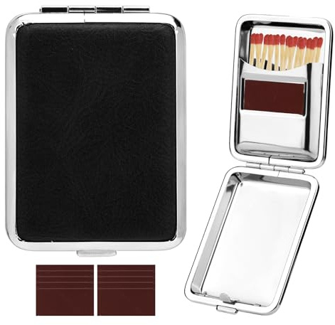 Sinbana Metal Match Box Case & 10pcs Friction Plates, Portable Match Storage Case Damp-Proof Matchstick Holder One Button Matchstick Container for Outdoor Camping