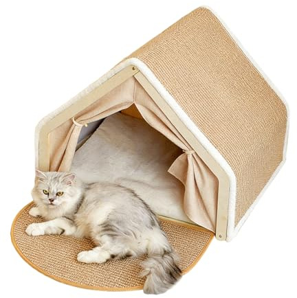 Rrlihjgu Cama Tienda para Gatos - Casa de con Tabla Rascadora Sisal para Descanso y Juego - Villa Cálida De Gatos En Invierno,Uso en Interior del Hogar Dormitorio Habitación de Mascotas Suelo Invierno