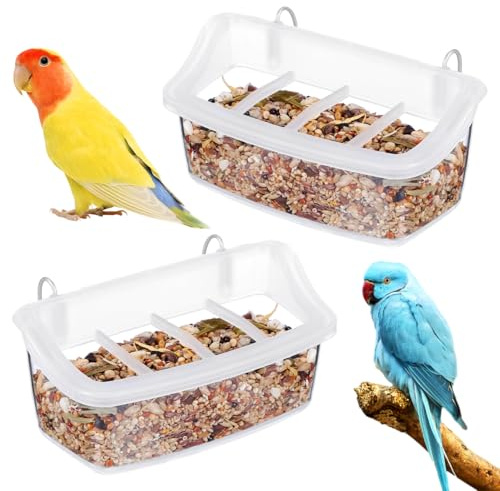 OATIPHO 2er-Set Vogelkäfig-futternäpfe mit Haken, Spritzsichere Vogelfutternäpfe aus Kunststoff, Wasserzubehör für Papageien, Wellensittiche Und Nymphensittiche