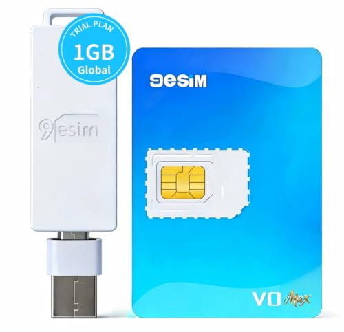 9ESIM V0MAX - Kit de tarjeta y lector eSIM para teléfonos inteligentes desbloqueados, almacenamiento de 1 MB - Adaptador SIM a eSIM, 30 perfiles, menú STK sin conexión, descargas ilimitadas, tamaños