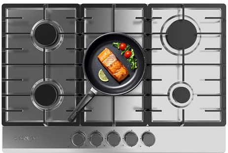 Cecotec Bolero Squad GN 5200F - Piastra a gas a 5 fuochi in acciaio inox, 11 kW, pronta per gas naturale, acciaio inox, griglie complete in ghisa, bruciatore wok, accensione elettrica