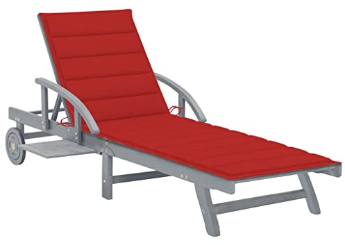 GeenYuu Sonnenliege Gartenliege Akazie Massivholz mit Auflage, verstellbar und klappbar, mit ausziehbarer Ablage, Rollliege für Terrasse, Balkon, Pool und Camping, wetterfest, komfortabel