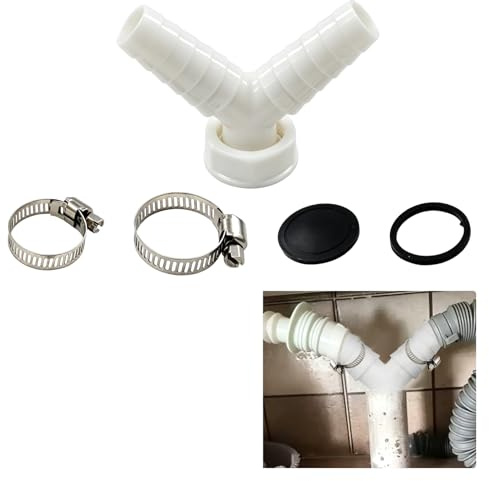 Universal Washing Machine Drain Y Splitter Adapter Kit, Y Connector for Washer and Dishwasher Waste, Washing Machine Hose Connector, Drainage Kit with 2 Clamps and Extension Tube