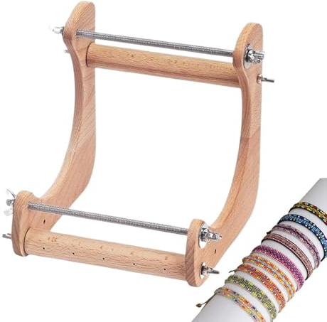 Nudorpn Stehender Perlenwebrahmen, Verstellbarer Erhöhter Webstuhl, Perlenwebstuhl aus Holz, Armband-Webrahmen Perlenzubehör für Armbändern, Halsketten, Gürteln