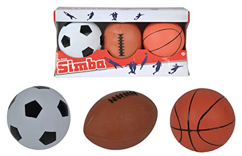 Simba 107352005-3-Pack Bollset - 3-Pack Bollset från Simba Toys med Fotboll, Basketboll och Rugbyboll, 9-10 cm, Från 3 år