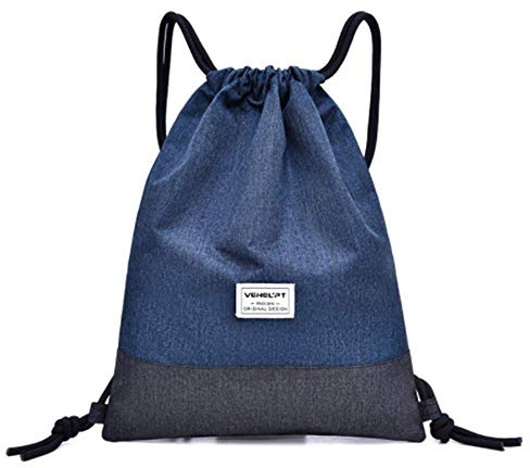 CULASIGN Turnbeutel aus Oxford Kordelzugbindung mit verschließbarer Innentasche | Daypack-Rucksack, Gym-Bag, Gymsack, Sportbeutel | Für Damen & Herren (Dunkelblau)