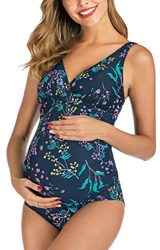 EastElegant Costume da Bagno per maternitàTankini con Scollo a V per Gravidanza, Costume da Bagno - Blu Navy - XL