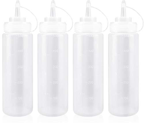 Keleily Squeeze Flasche mit Kappe 4 Stück Plastik Condiment Flaschen 500ml für Gewürze, Ketchup, Senf, Mayo, Olivenöl, Klar, 16oz