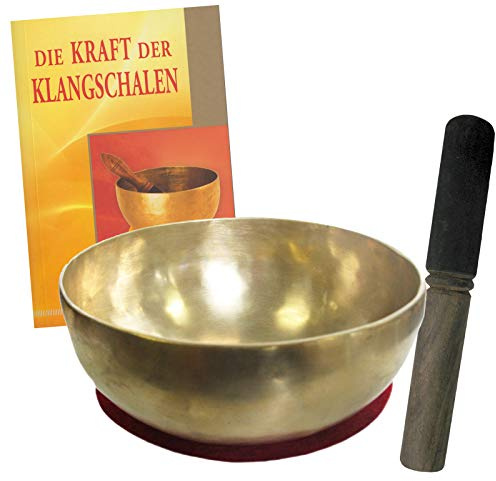 Therapie KLANGSCHALE 800-900g + BUCH. 4-tlg Klangmassage SET. UNIVERSALSCHALE Handarbeit NEPAL. 1 x Klöppel + ZUBEHÖR. 70192-25